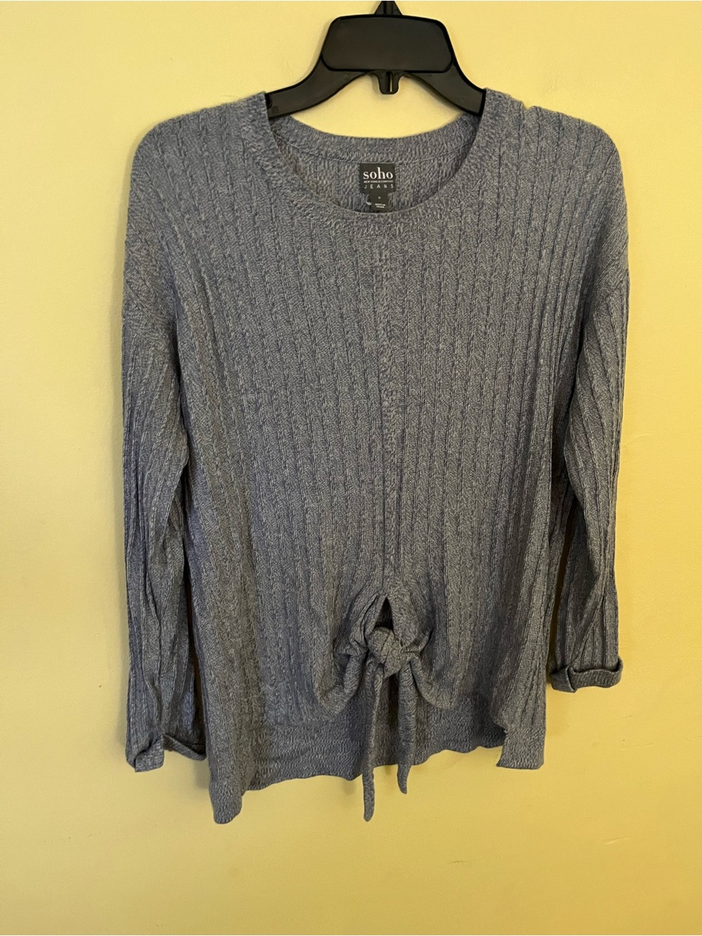 Soho Jeans Women's Grey Cable-Knit Tie-Front Sweater Top Small